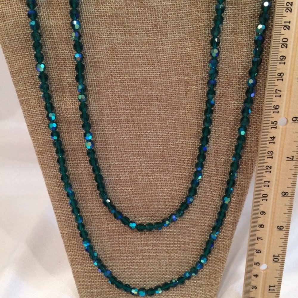 52" Teal Aurora Borealis Vintage Bead Necklace
